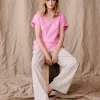 begonia pink blouse with short sleeve