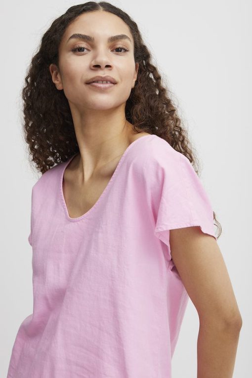 begonia pink blouse with short sleeve 2