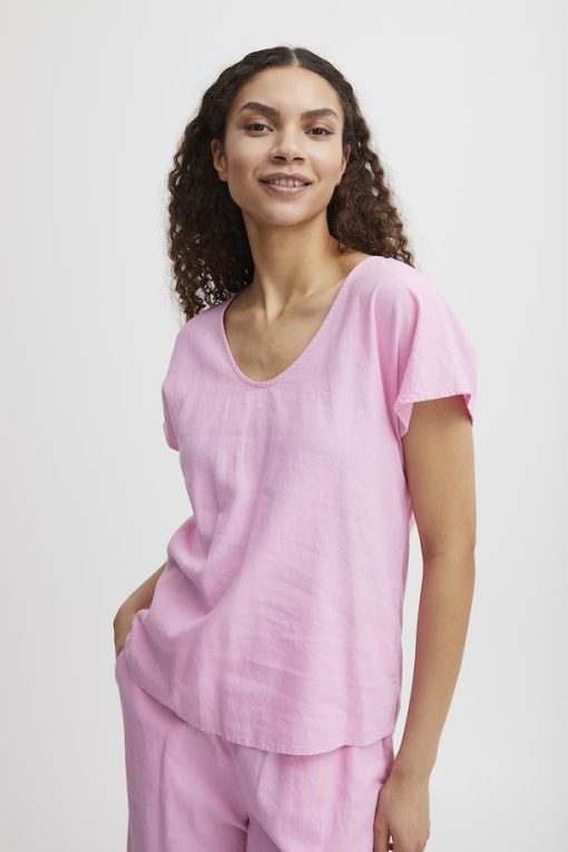 begonia pink blouse with short sleeve