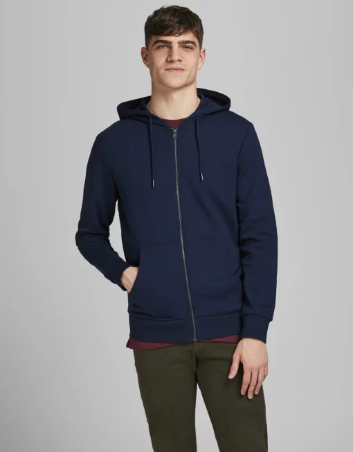 jackjones plainziphoodie blue