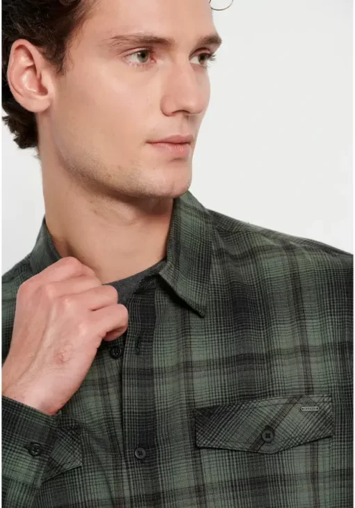 Flannel καρό πουκάμισο με τσέπες FBM008 025 05 Green (2)