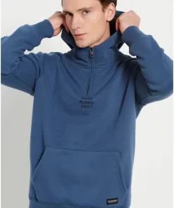 Half zip φούτερ με κουκούλα FBM008 046 06 Ocean