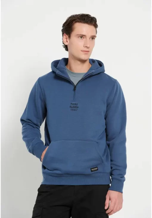 Half zip φούτερ με κουκούλα FBM008 046 06 Ocean (4)