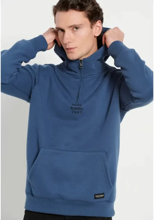 Half zip φούτερ με κουκούλα FBM008 046 06 Ocean