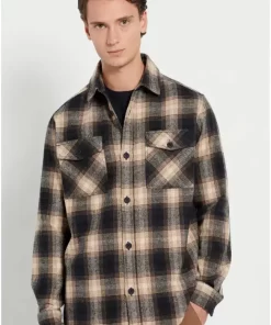 Oversized καρό flannel overshirt πουκάμισο FBM008 082 05 Navy (4)