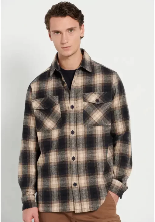 Oversized καρό flannel overshirt πουκάμισο FBM008 082 05 Navy (4)