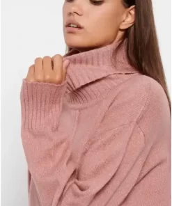 Oversized πλεκτή μπλούζα με πλαϊνό σκίσιμο FBL008 139 09 Dusty Rose (3)