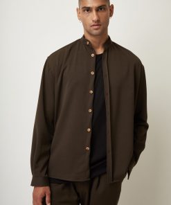 oversize πουκάμισο με μάο γιακά 9030 Khaki (3)