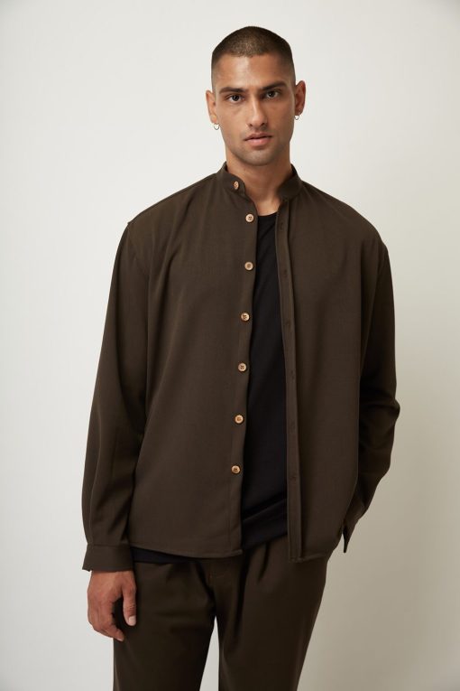 oversize πουκάμισο με μάο γιακά 9030 Khaki (3)