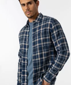 Flannel καρό πουκάμισο με τσέπη 10051506 Navy