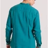 Garment dyed λινό πουκάμισο με λαιμό mao FBM009 003 05 Deep Teal (4)