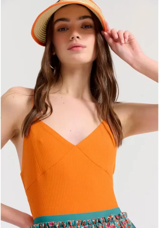 Halter neck κορμάκι σε rib ύφανση FBL009 102 17 Orange