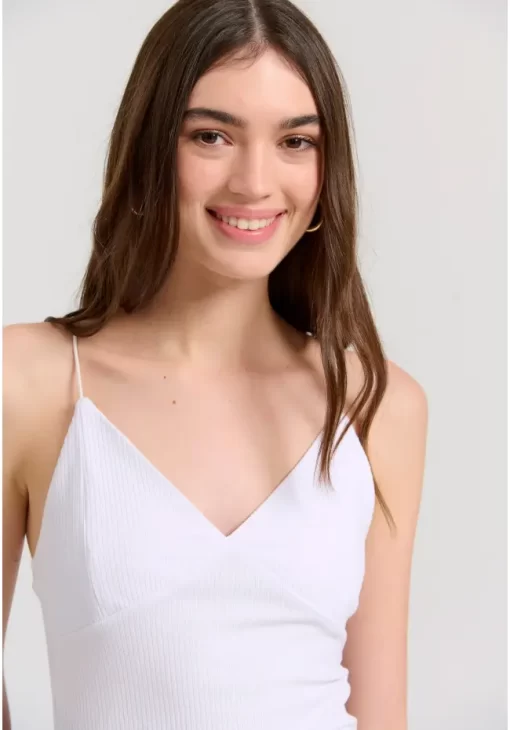 Halter neck κορμάκι σε rib ύφανση FBL009 102 17 White (2)