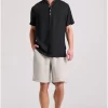 Relaxed fit linen blend πουκαμίσα με λαιμό mao FBM009 006 05 Black (2)