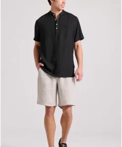 Relaxed fit linen blend πουκαμίσα με λαιμό mao FBM009 006 05 Black (2)