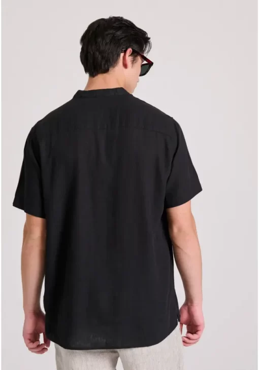 Relaxed fit linen blend πουκαμίσα με λαιμό mao FBM009 006 05 Black (4)