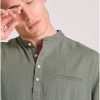 Relaxed fit linen blend πουκαμίσα με λαιμό mao FBM009 006 05 Forest Green