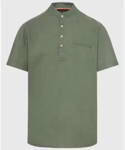 Relaxed fit linen blend πουκαμίσα με λαιμό mao FBM009 006 05 Forest Green