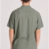 Relaxed fit linen blend πουκαμίσα με λαιμό mao FBM009 006 05 Forest Green (4)