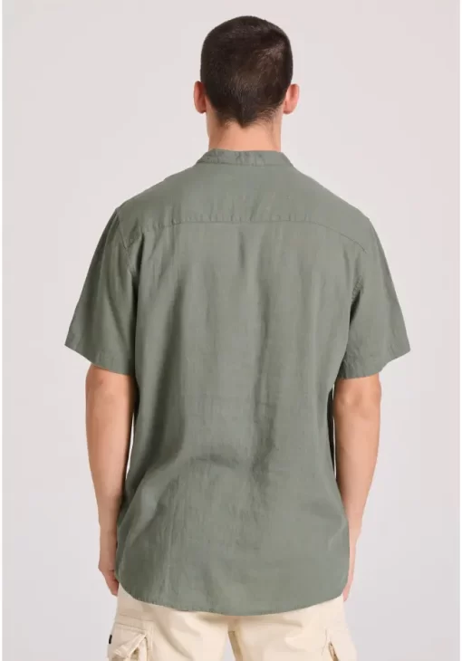 Relaxed fit linen blend πουκαμίσα με λαιμό mao FBM009 006 05 Forest Green (4)