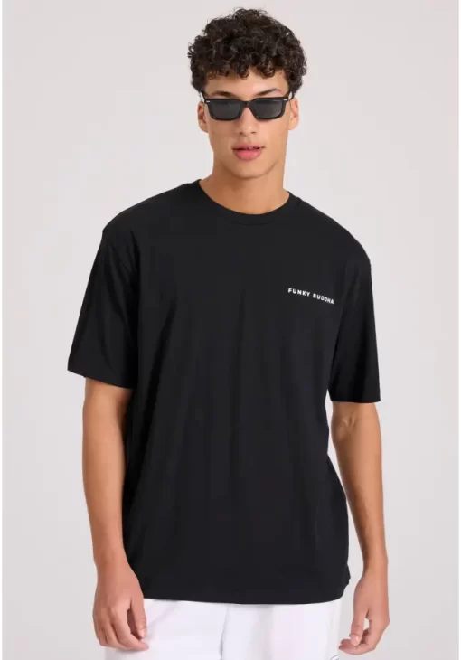 Relaxed fit t shirt με embossed τύπωμα στην πλάτη FBM009 022 04 Black (2)