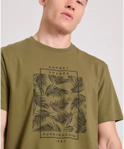 T shirt με botanic frame τύπωμα FBM009 065 04 Khaki (2)