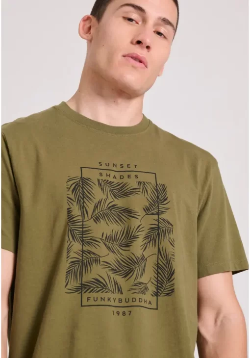 T shirt με botanic frame τύπωμα FBM009 065 04 Khaki (2)