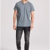 T shirt με λαιμό henley και raw cuts FBM009 004 04 D.K Grey