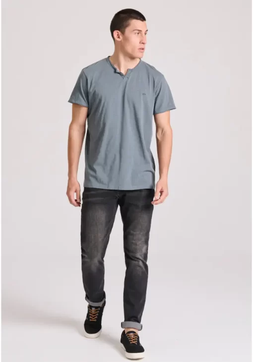 T shirt με λαιμό henley και raw cuts FBM009 004 04 D.K Grey