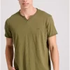 T shirt με λαιμό henley και raw cuts FBM009 004 04 Khaki