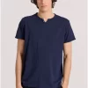 T shirt με λαιμό henley και raw cuts FBM009 004 04 Navy