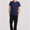 T shirt με λαιμό henley και raw cuts FBM009 004 04 Navy (3)