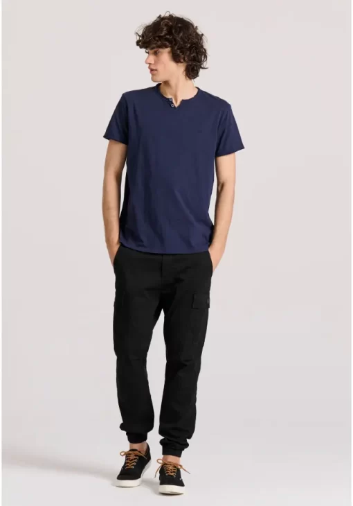 T shirt με λαιμό henley και raw cuts FBM009 004 04 Navy (3)