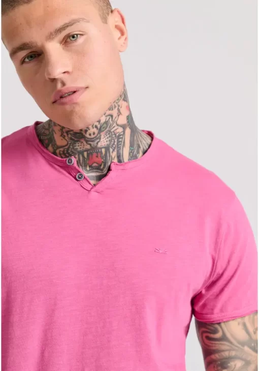 T shirt με λαιμό henley και raw cuts FBM009 004 04 Rose