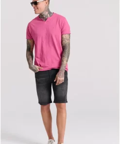 T shirt με λαιμό henley και raw cuts FBM009 004 04 Rose (2)