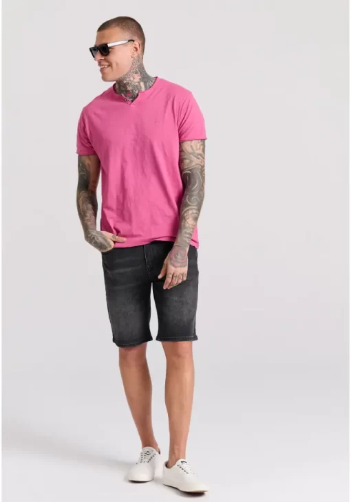 T shirt με λαιμό henley και raw cuts FBM009 004 04 Rose (2)