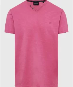 T shirt με λαιμό henley και raw cuts FBM009 004 04 Rose