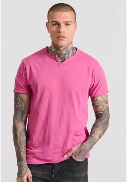 T shirt με λαιμό henley και raw cuts FBM009 004 04 Rose (3)