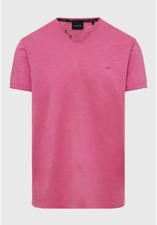 T shirt με λαιμό henley και raw cuts FBM009 004 04 Rose