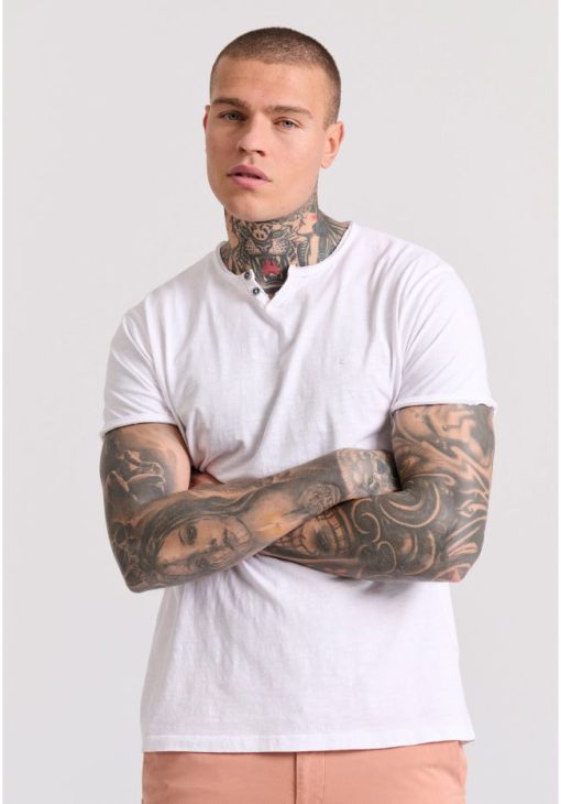 T shirt με λαιμό henley και raw cuts FBM009 004 04 White