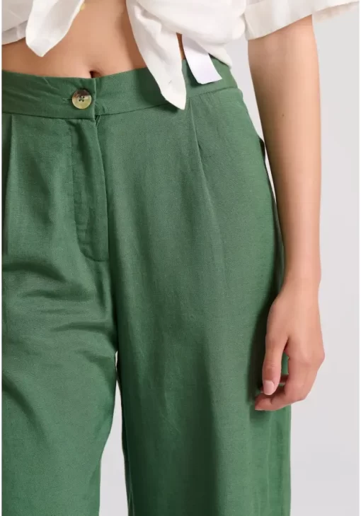 Wide leg linen blend παντελόνα με μονή πιέτα FBL009 106 02 Mineral Green (2)