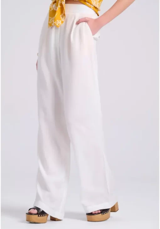 Wide leg linen blend παντελόνα με μονή πιέτα FBL009 106 02 Off White (3)