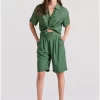 Loose fit linen blend πουκάμισο με τσέπες στο στήθος FBL009 105 05 Mineral Green (2)