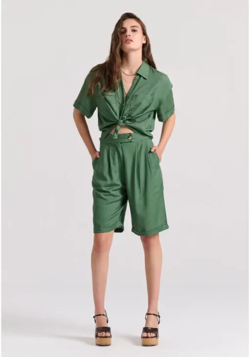 Loose fit linen blend πουκάμισο με τσέπες στο στήθος FBL009 105 05 Mineral Green (2)
