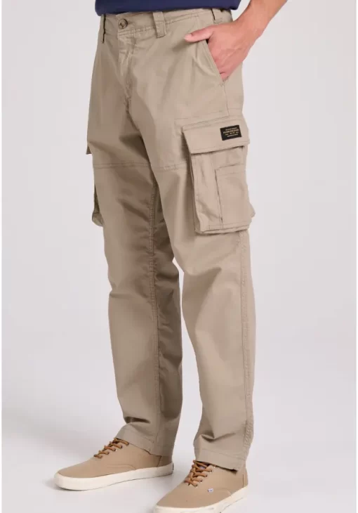 Loose tapered fit cargo παντελόνι σε ζακάρ ύφανση FBM009 037 02 Greige (2)