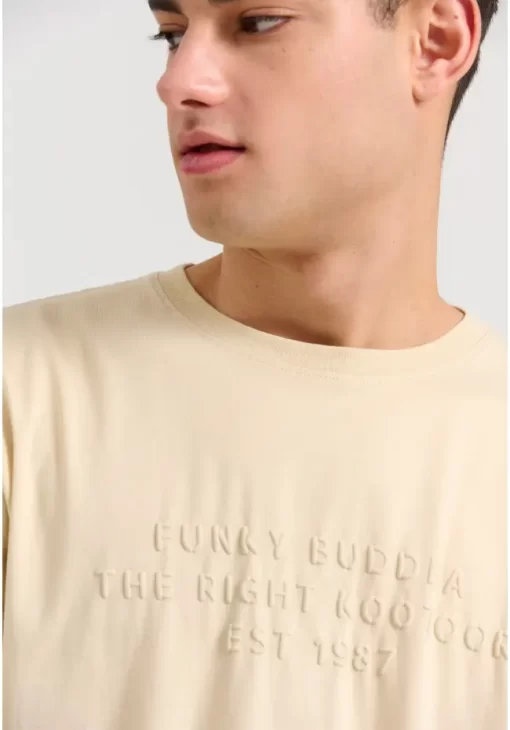 T shirt με embossed τύπωμα στο στήθος FBM009 026 04 Cream (3)