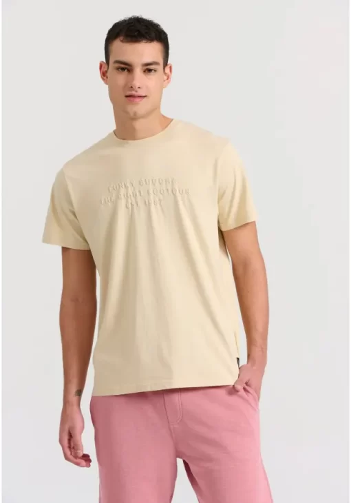 T shirt με embossed τύπωμα στο στήθος FBM009 026 04 Cream