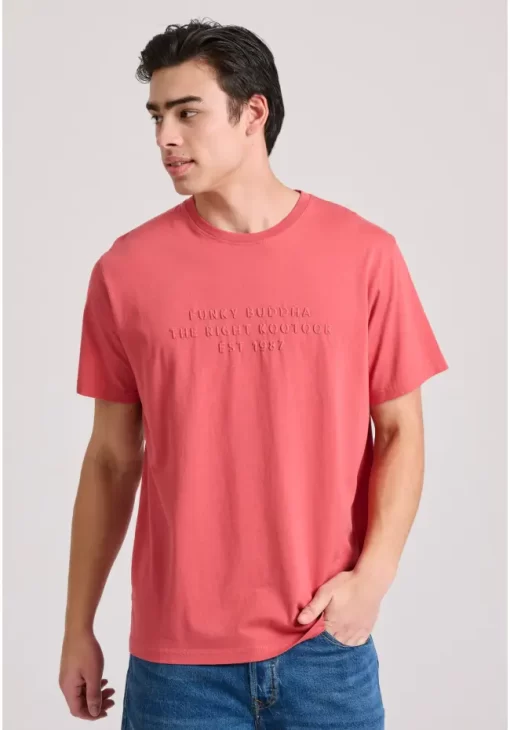 T shirt με embossed τύπωμα στο στήθος FBM009 026 04 Earth Red