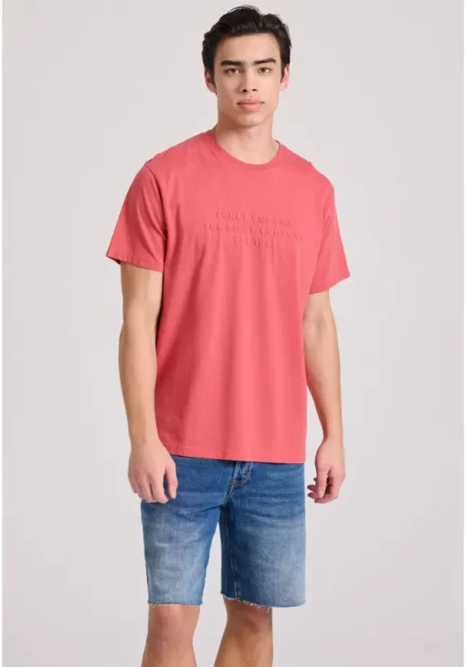 T shirt με embossed τύπωμα στο στήθος FBM009 026 04 Earth Red (2)