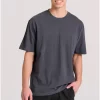 Relaxed fit linen blend μονόχρωμο t shirt FBM009 083 04 Anthracite